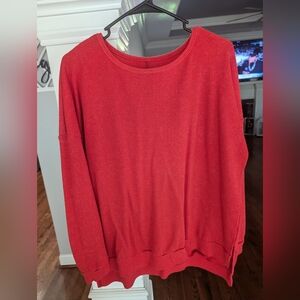 women's red ribbed top
